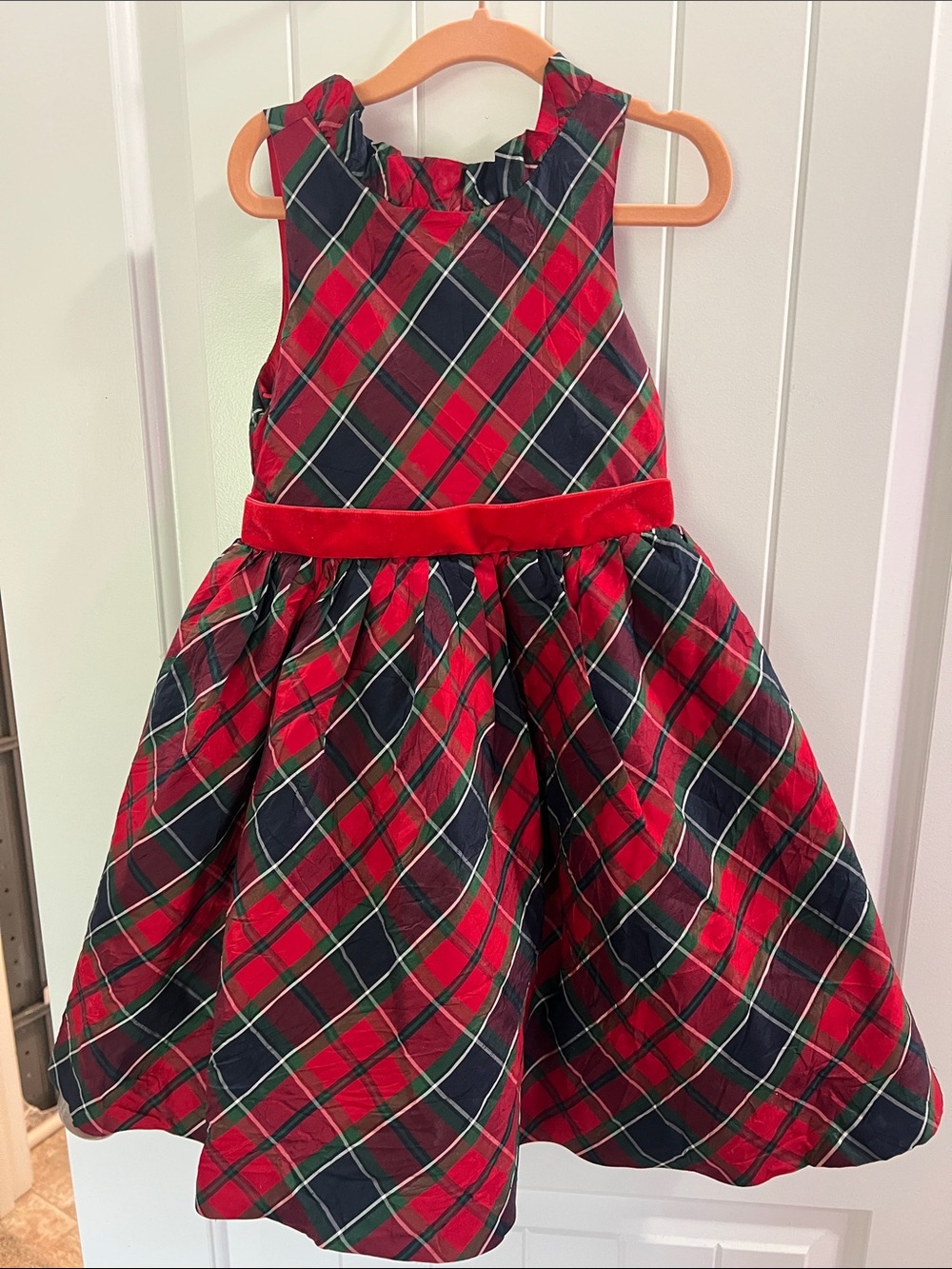 Janie and Jack Red and Green Plaid Velvet Waist Dress